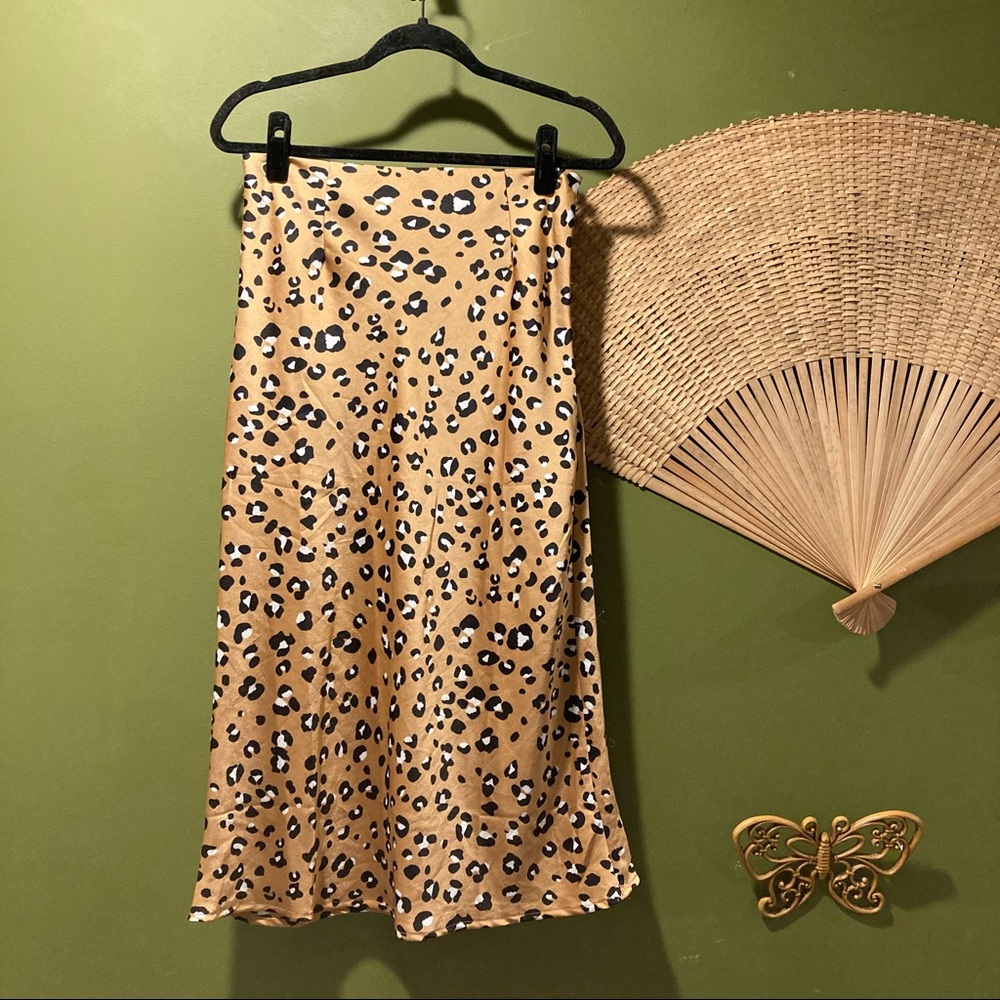 NastyGal satin Leopard Print midi skirt